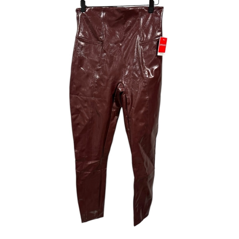 Spanx‎ Faux Patent Leather Leggings Large Burgundy Ruby - Picture 6 of 14